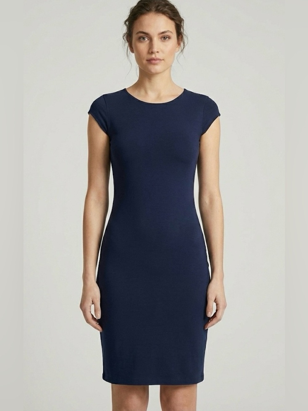 Classic Navy Cap-Sleeve Sheath Dress